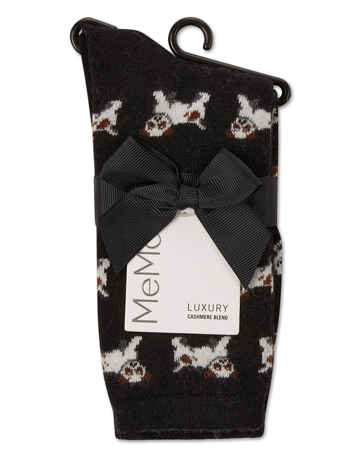 Women's Playful Puppy Dogs Cashmere Blend Crew Sock : Color: Black