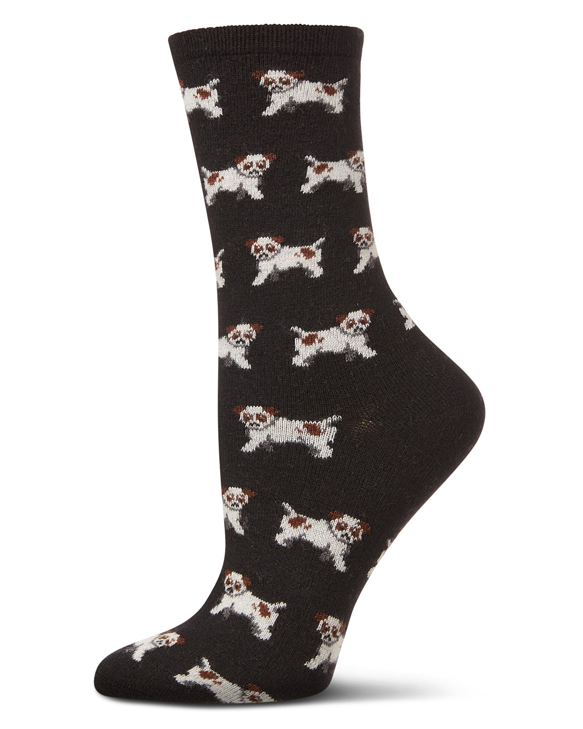 Women's Playful Puppy Dogs Cashmere Blend Crew Sock : Color: Black