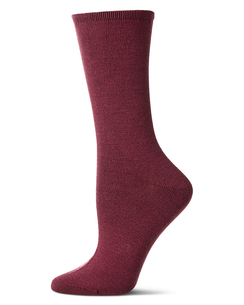 Women's Solid Soft Flat Knit Cashmere Blend Crew Sock