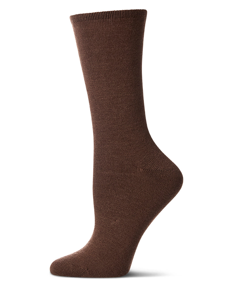 Women's Solid Soft Flat Knit Cashmere Blend Crew Sock