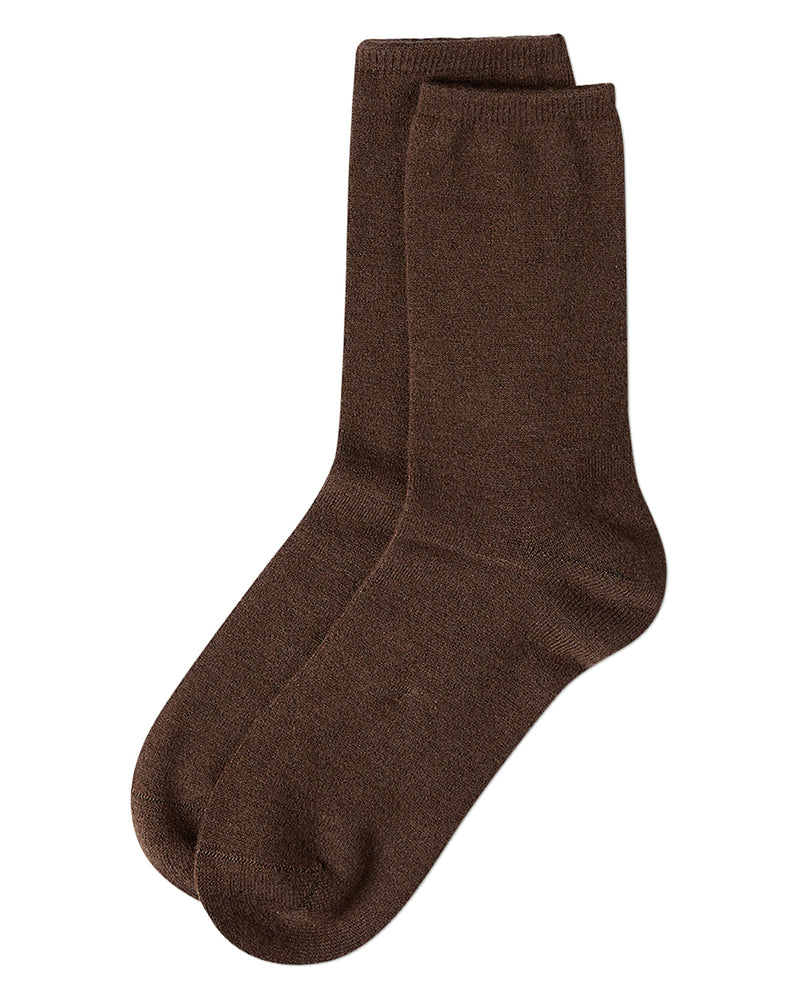 Women's Solid Soft Flat Knit Cashmere Blend Crew Sock