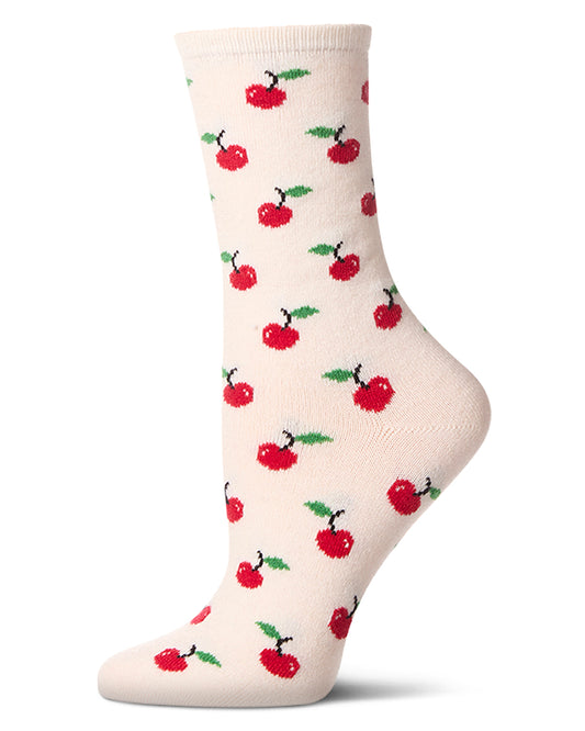 Women's Cherry On Top Cashmere Blend Crew Socks : Color: Ivory