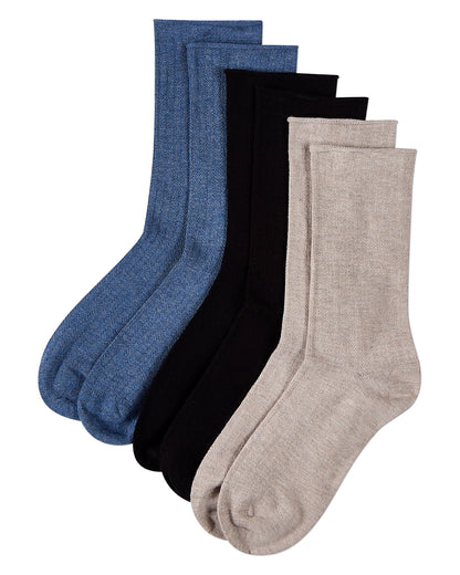 3 Pair Women's Silky-Soft Roll-Top Crew Socks : Color: Denim Heather Multi