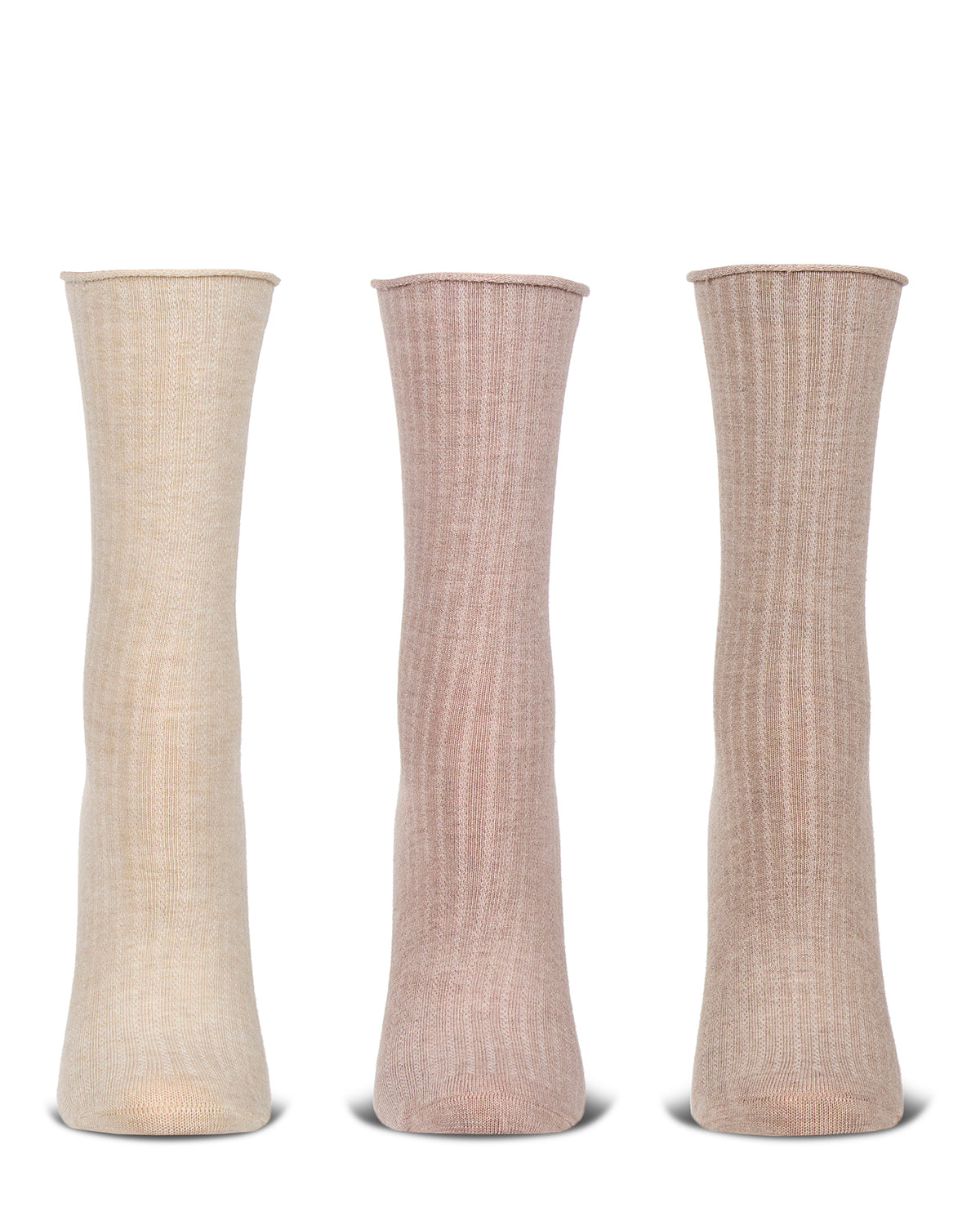 3 Pair Women's Silky-Soft Roll-Top Crew Socks : Color: Denim Heather Multi