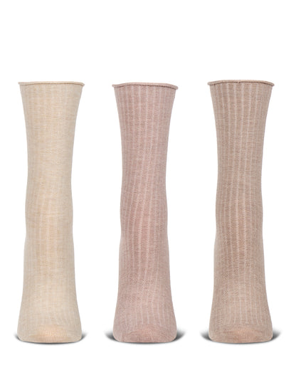 3 Pair Women's Silky-Soft Roll-Top Crew Socks : Color: Denim Heather Multi