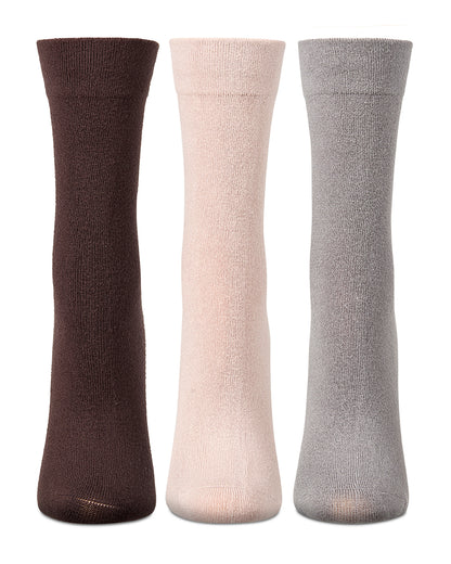 3 Pair Women's Silky-Soft Comfort Cuff Crew Socks : Color: Mushroom Multi