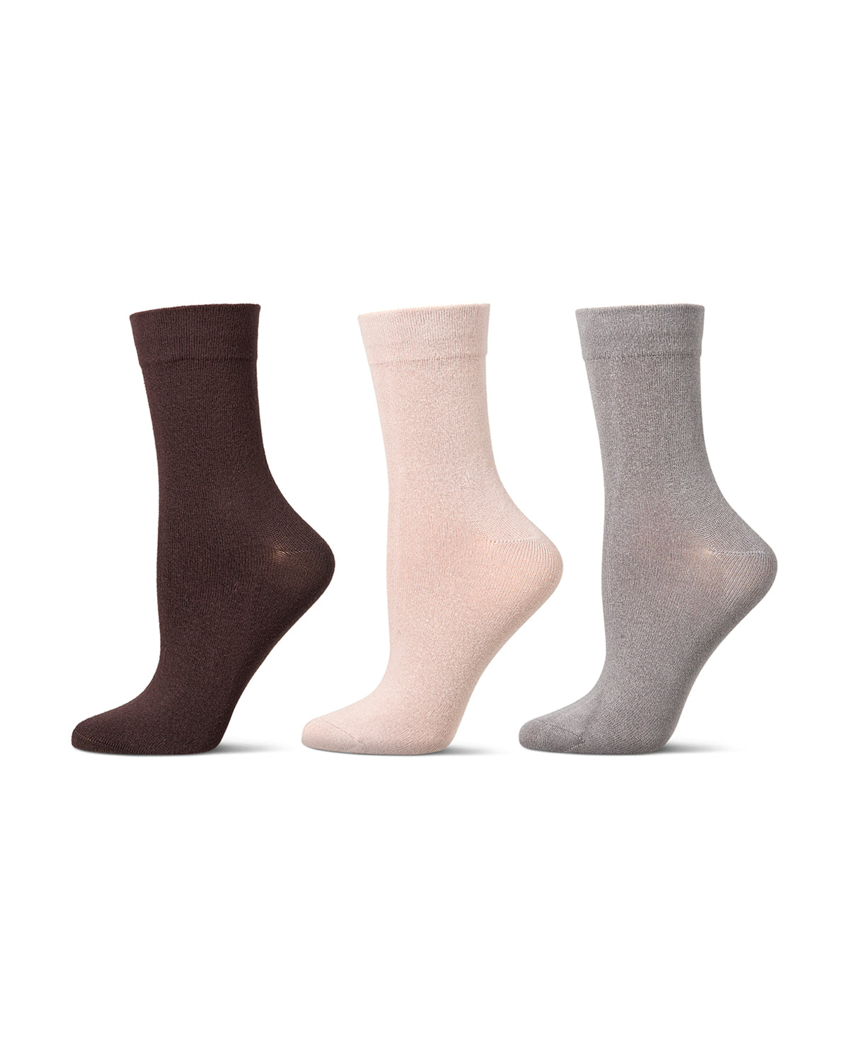 3 Pair Women's Silky-Soft Comfort Cuff Crew Socks : Color: Mushroom Multi