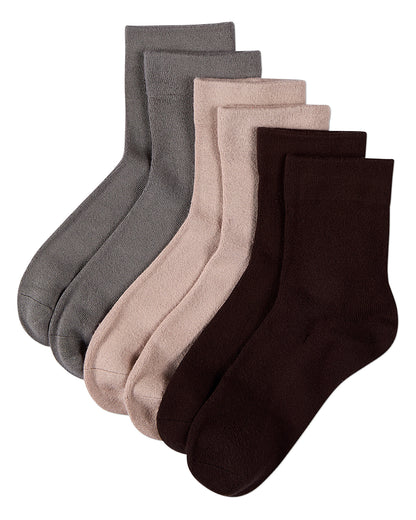 3 Pair Women's Silky-Soft Comfort Cuff Crew Socks : Color: Mushroom Multi