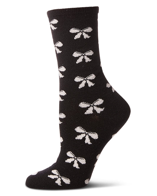 Women's "Bows" Cashmere Blend Crew Sock : Color: Black