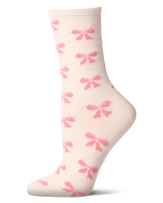 Women's "Bows" Cashmere Blend Crew Sock : Color: Ivory