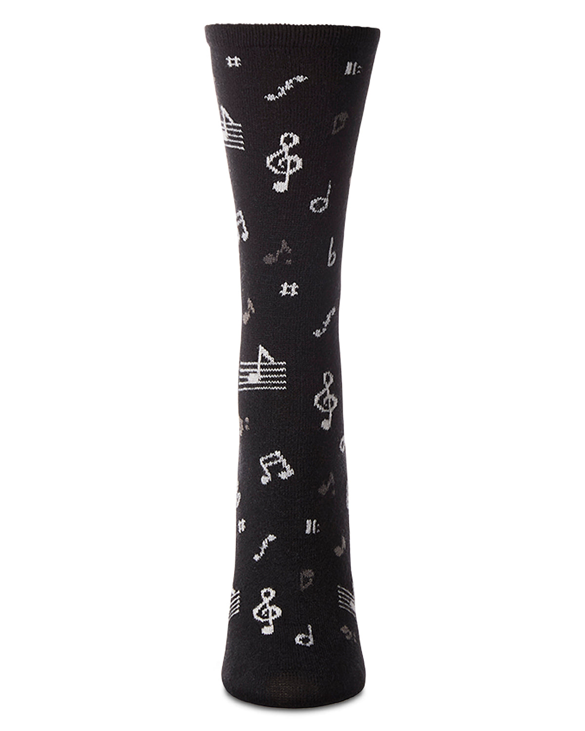 Women's "Musical Notes" Cashmere Blend Novelty Crew Sock : Color: Black
