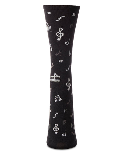 Women's "Musical Notes" Cashmere Blend Novelty Crew Sock : Color: Black