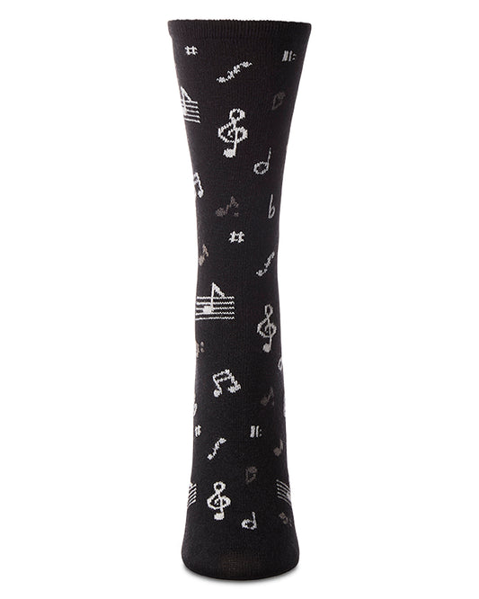 Women's "Musical Notes" Cashmere Blend Novelty Crew Sock : Color: Black