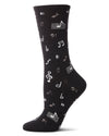 Women's "Musical Notes" Cashmere Blend Novelty Crew Sock : Color: Black