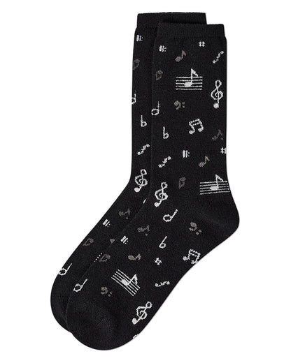 Women's "Musical Notes" Cashmere Blend Novelty Crew Sock : Color: Black