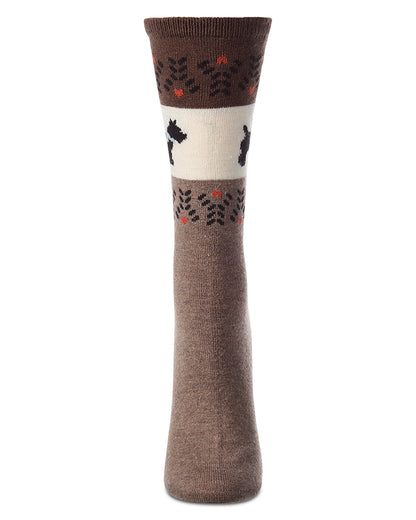Women's Scottie-Theme Fairisle-Patterned Cashmere-Blend Crew Socks