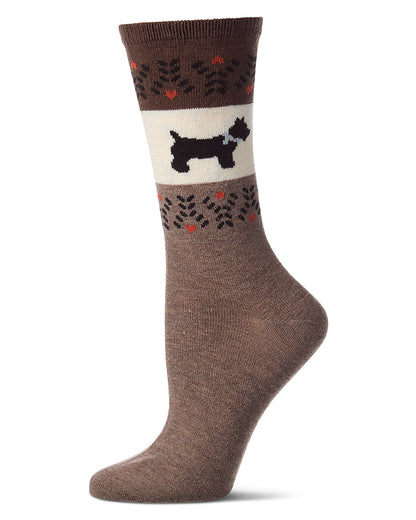 Women's Scottie-Theme Fairisle-Patterned Cashmere-Blend Crew Socks