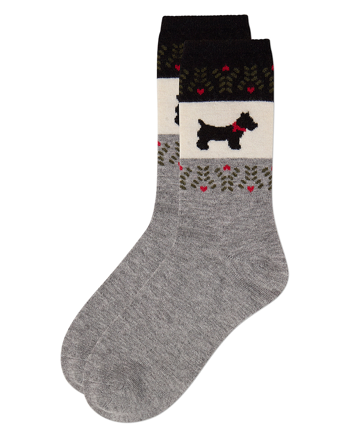 Women's Scottie-Theme Fairisle-Patterned Cashmere-Blend Crew Socks