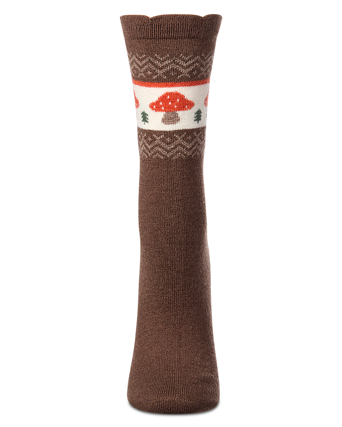 Women's Mushroom-Theme Fairisle Cashmere-Blend Fine-Gauge Crew Sock