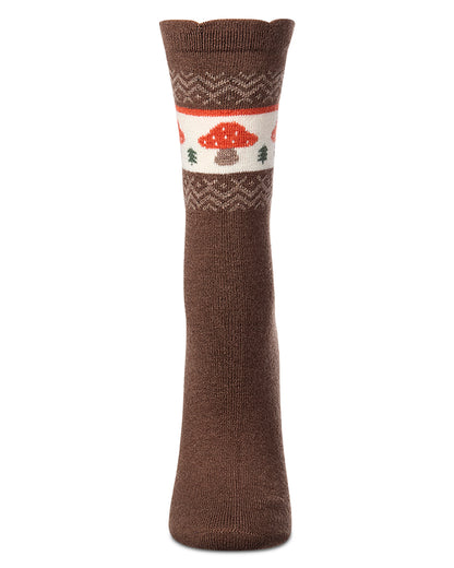 Women's Mushroom-Theme Fairisle Cashmere-Blend Fine-Gauge Crew Sock