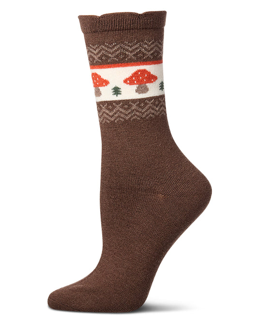 Women's Mushroom-Theme Fairisle Cashmere-Blend Fine-Gauge Crew Sock