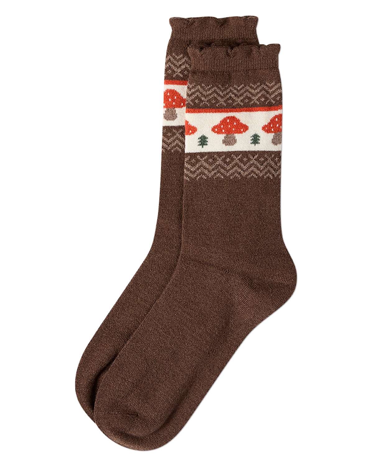 Women's Mushroom-Theme Fairisle Cashmere-Blend Fine-Gauge Crew Sock
