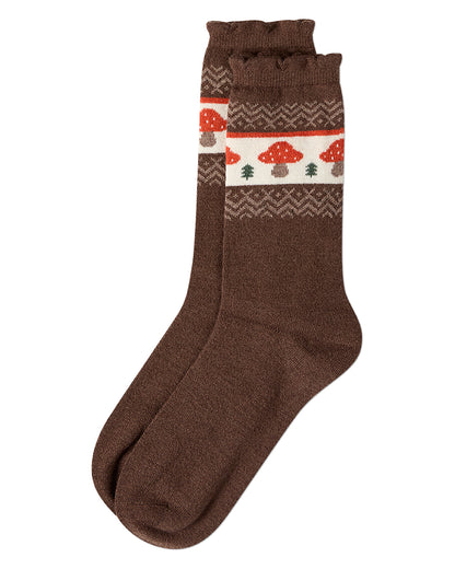 Women's Mushroom-Theme Fairisle Cashmere-Blend Fine-Gauge Crew Sock