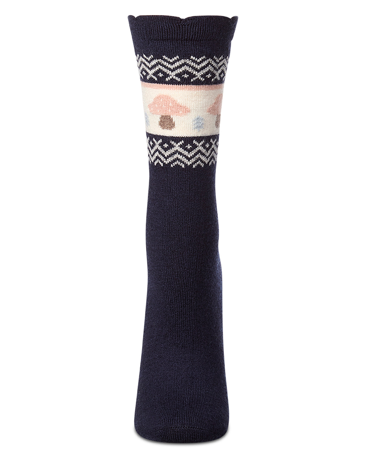 Women's Mushroom-Theme Fairisle Cashmere-Blend Fine-Gauge Crew Sock