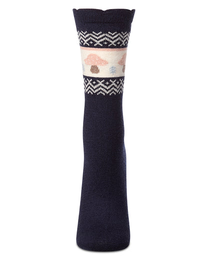 Women's Mushroom-Theme Fairisle Cashmere-Blend Fine-Gauge Crew Sock