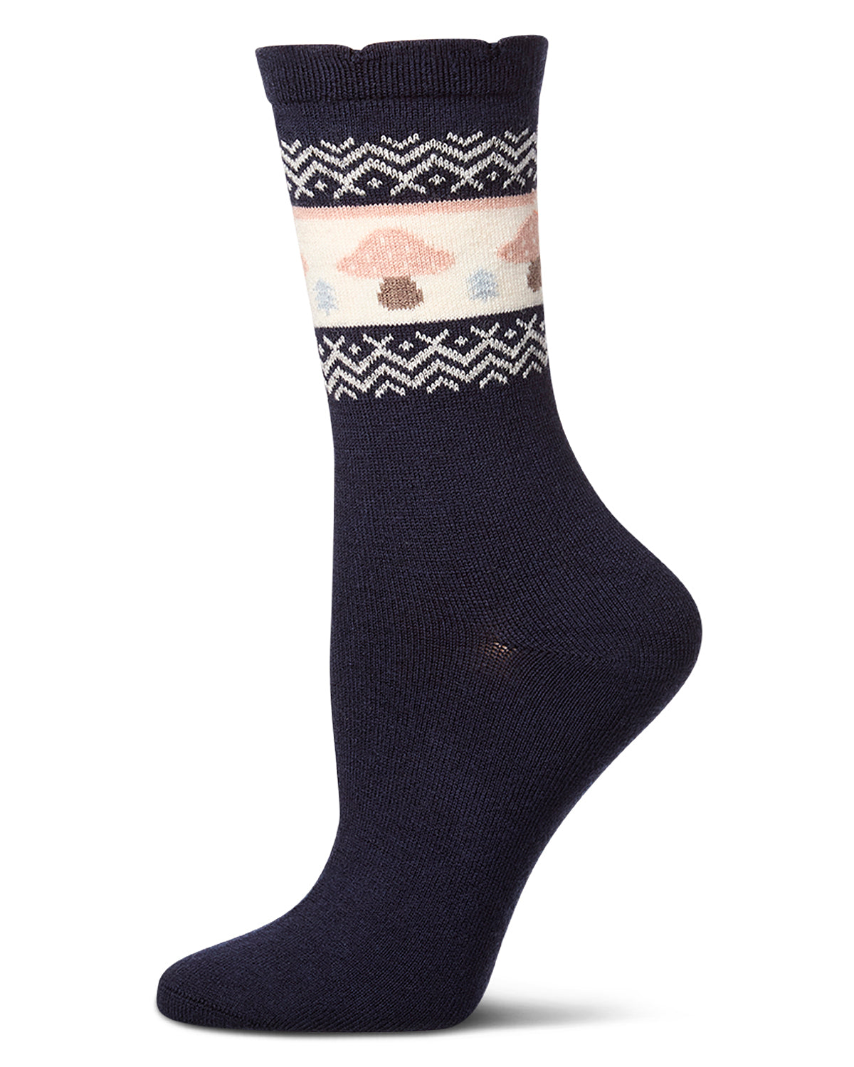 Women's Mushroom-Theme Fairisle Cashmere-Blend Fine-Gauge Crew Sock