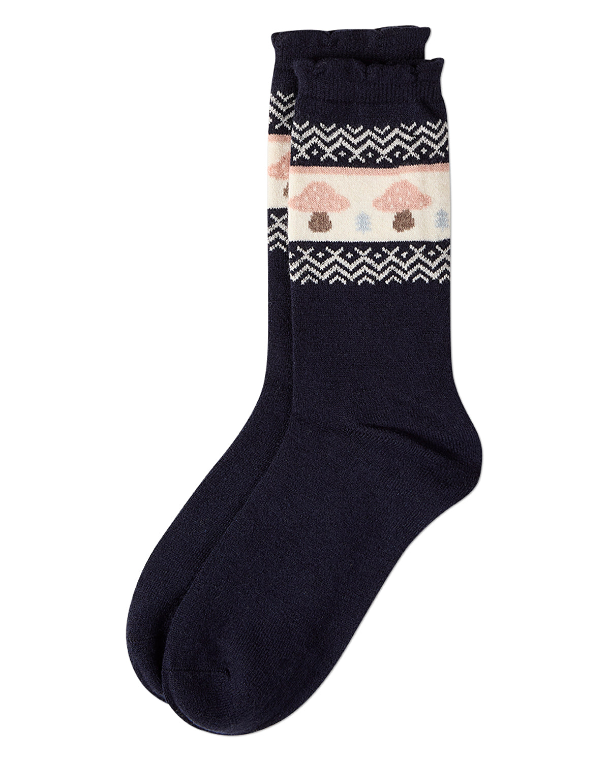 Women's Mushroom-Theme Fairisle Cashmere-Blend Fine-Gauge Crew Sock