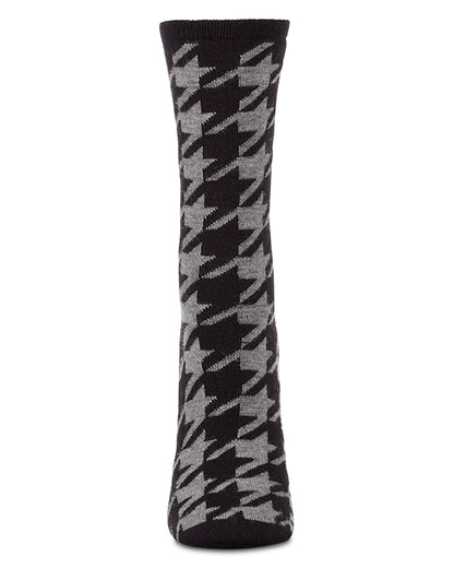 Women's Houndstooth Cashmere-Blend Fine-Gauge Knit Crew Sock