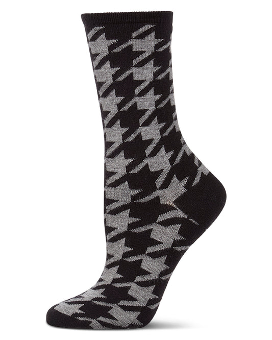 Women's Houndstooth Cashmere-Blend Fine-Gauge Knit Crew Sock