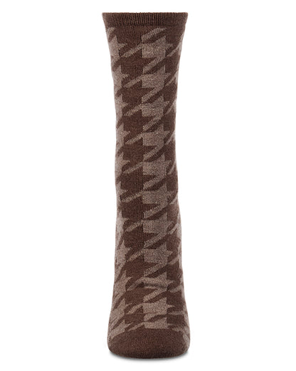Women's Houndstooth Cashmere-Blend Fine-Gauge Knit Crew Sock