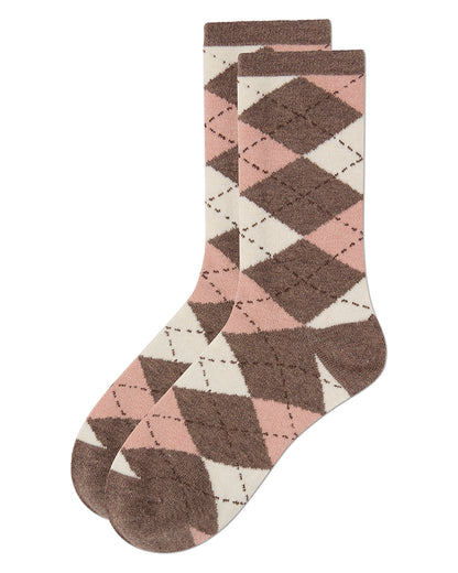 Women's Argyle Cashmere-Blend Fine-Gauge Knit Crew Sock