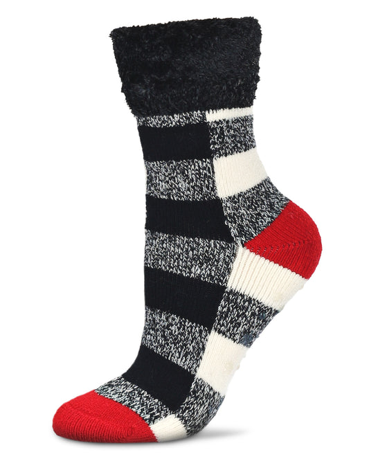 Women's Buffalo Check Plush Cabin Socks : Color: Black