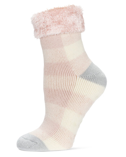 Women's Buffalo Check Plush Cabin Socks : Color: Blush