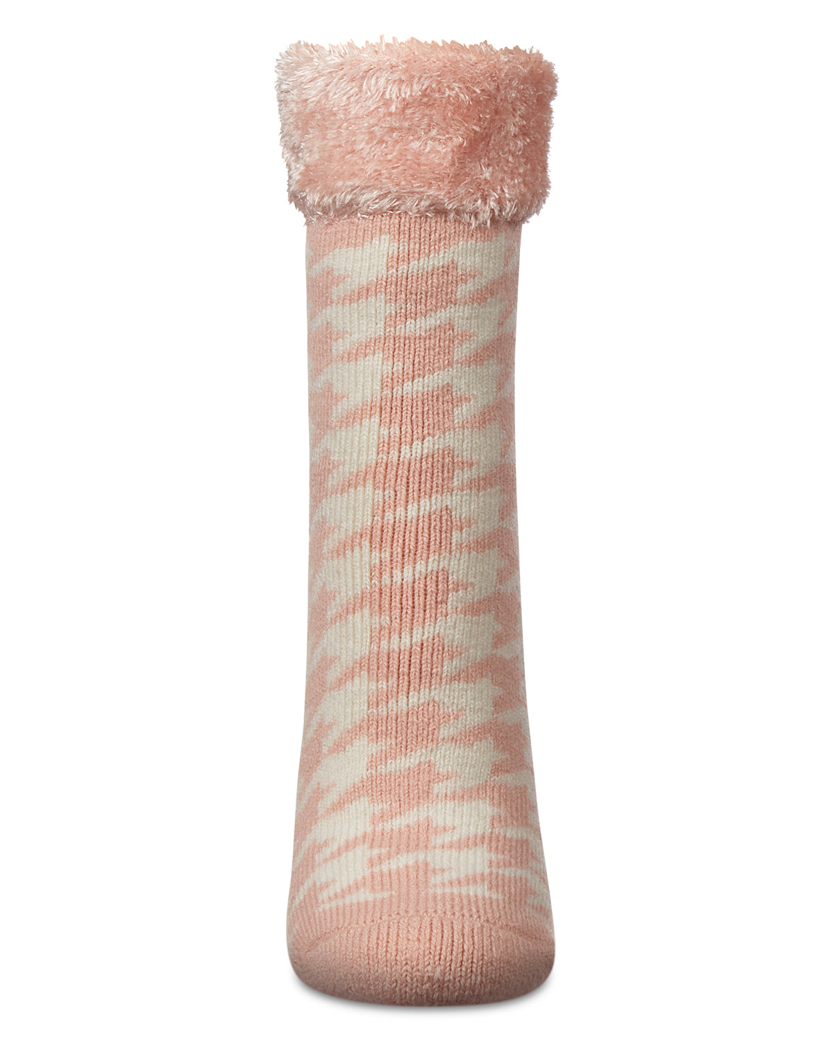 Women's Houndstooth Plush Cabin Socks : Color: Peach Whip