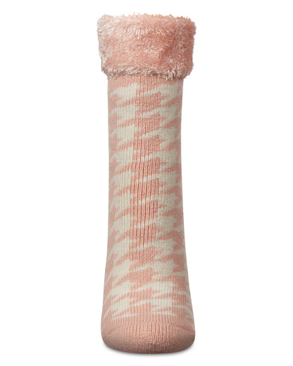 Women's Houndstooth Plush Cabin Socks : Color: Peach Whip
