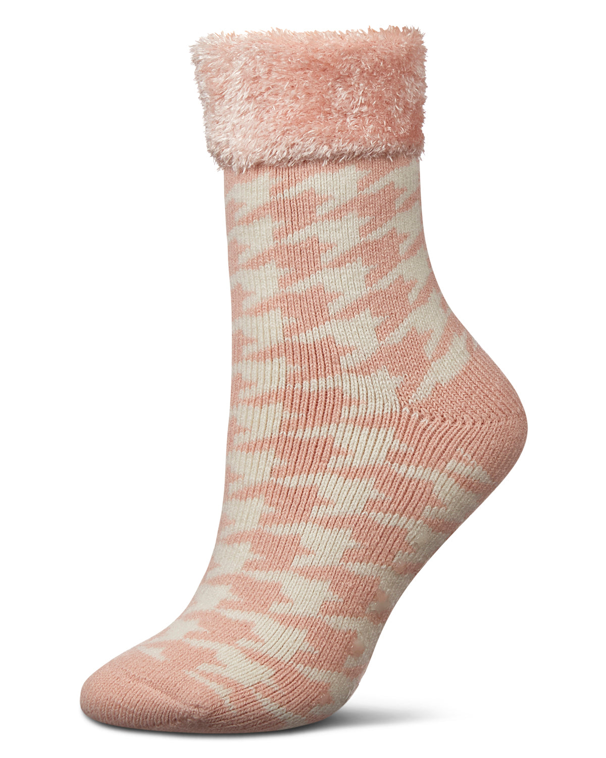 Women's Houndstooth Plush Cabin Socks : Color: Peach Whip