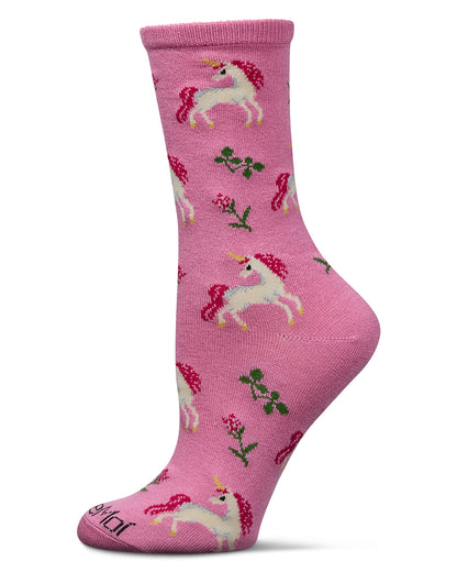 Magical Unicorns Bamboo Blend Crew Socks : Color: Mauve Glow