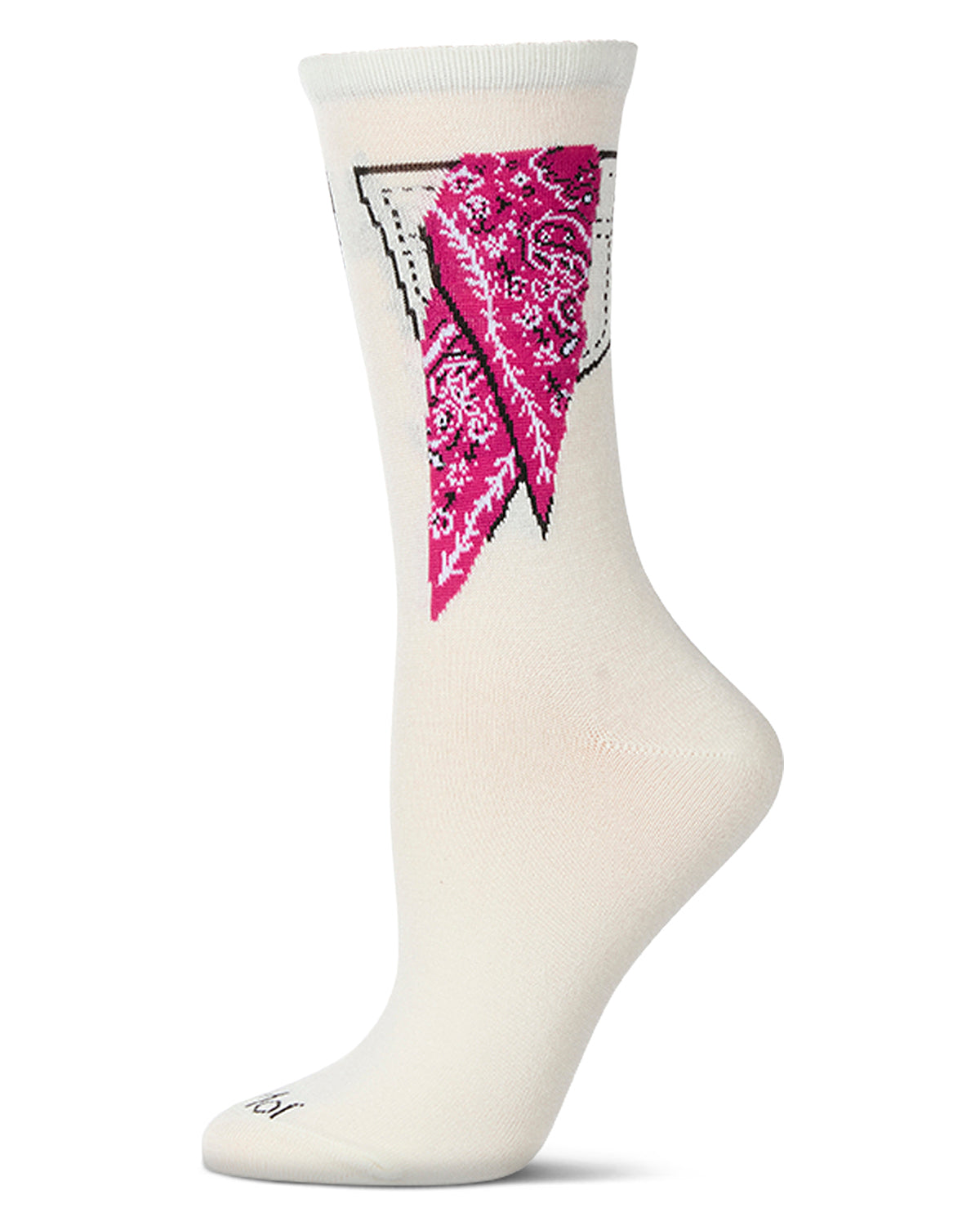 Women's Bandana in Pocket Bamboo Blend Crew Socks : Color: Ivory