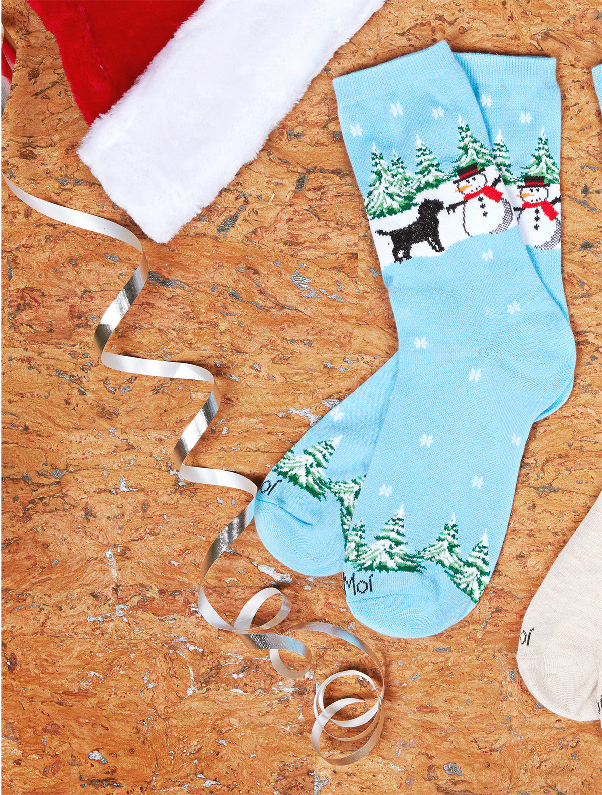 Women's Dog & Snowman Holiday Crew Socks : Color: Blue