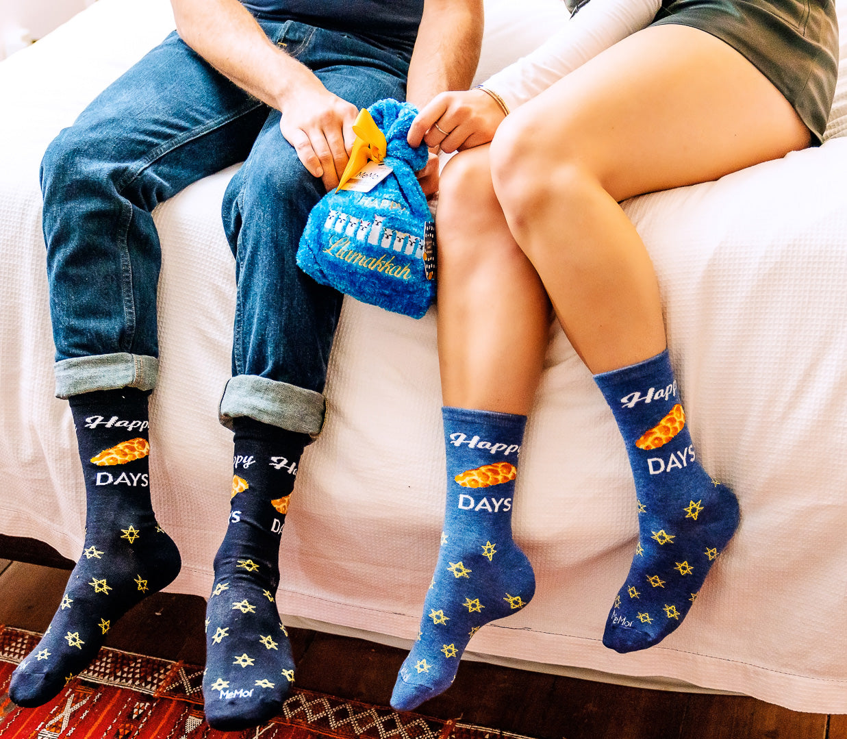 Happy Challah Days Holiday Crew Socks : Color: Denim Heather