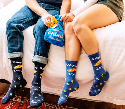 Happy Challah Days Holiday Crew Socks : Color: Denim Heather