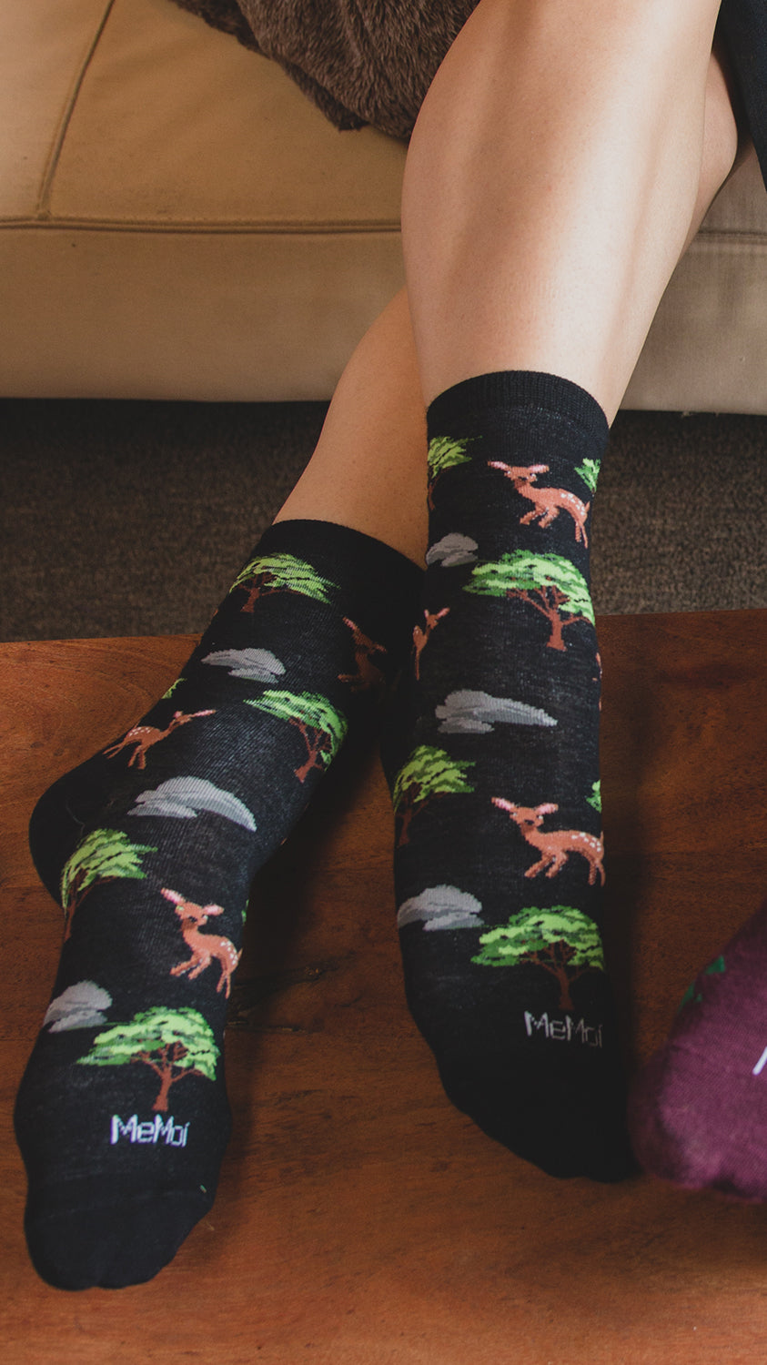 Oh Deer Bamboo Blend Crew Socks : Color: Black