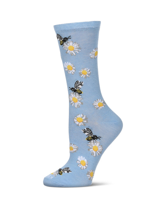 Daisy Bees Bamboo Blend Crew Sock : Color: Blue