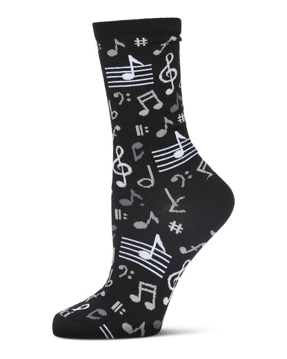 Musical Notes Bamboo Blend Crew Sock : Color: Black