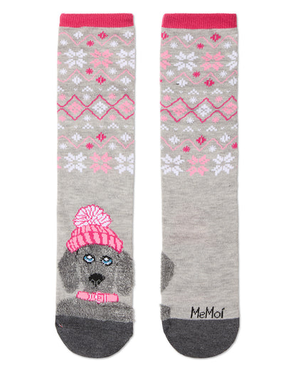 Women's Foot Pet Fair Isle Dog Crew Socks : Color: Light Gray Heather