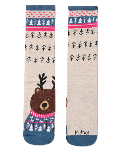Women's Foot Pet Teddy Bear Crew Socks : Color: Oatmeal